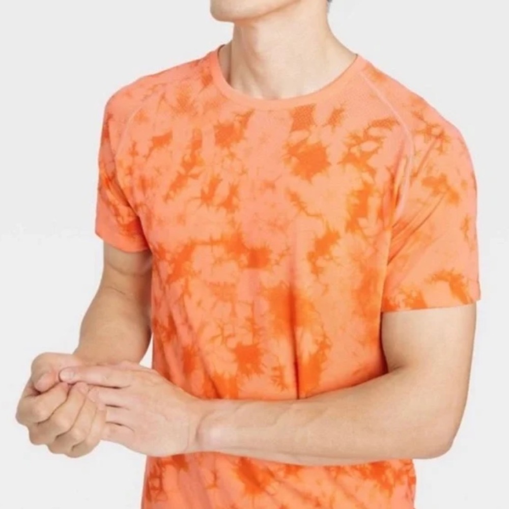 All In Motion Tie Dye Seamless Short Sleeve Tee Athletic Orange Green/Grey NWT
